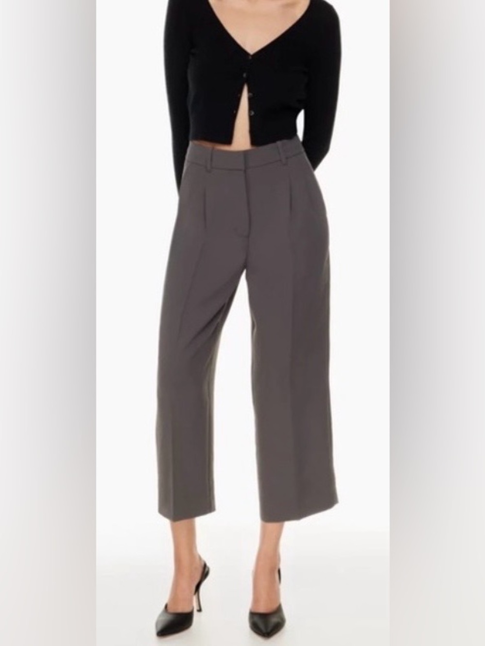 ARITZIA Effortless Cropped Dark Gray Pleated Pants